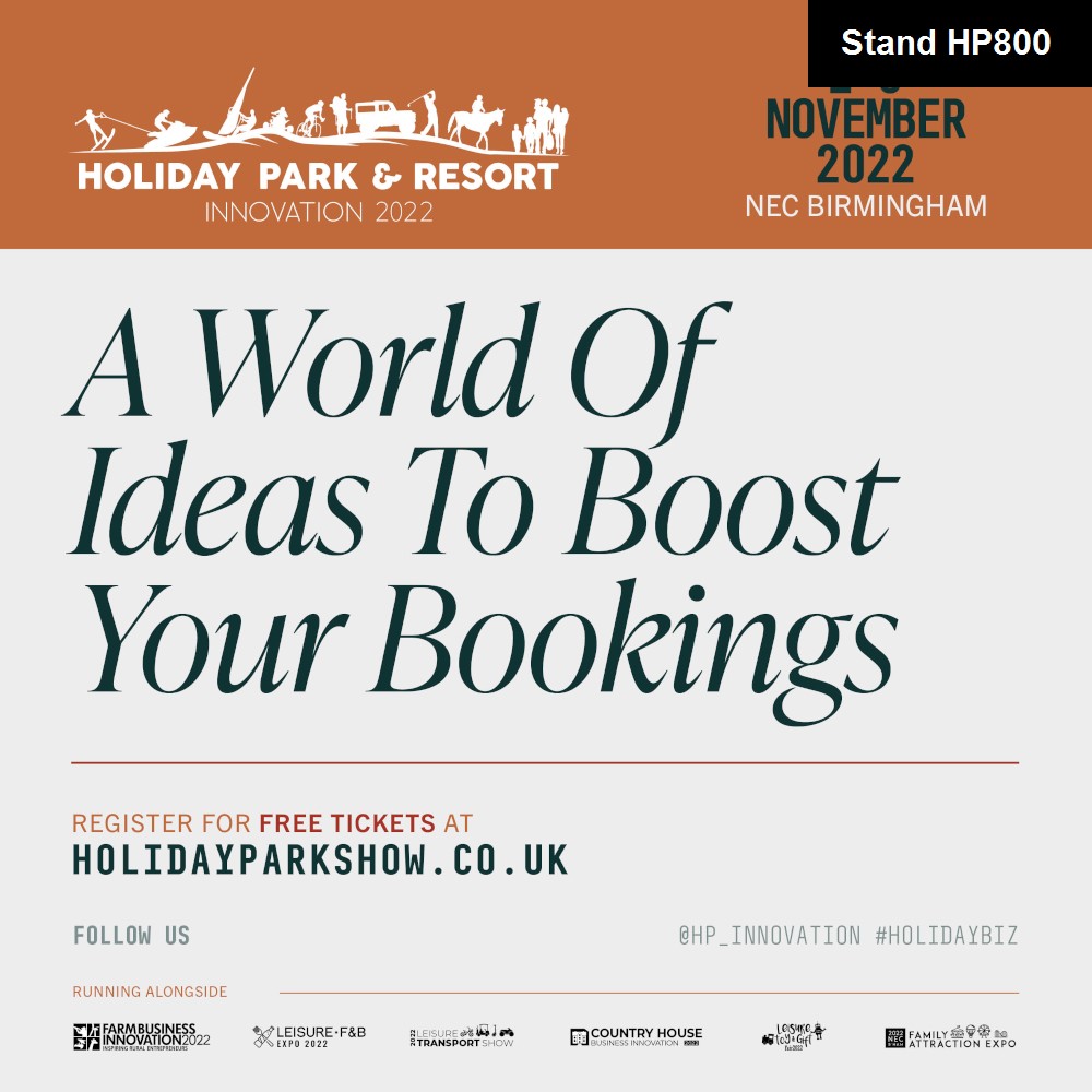 banner displaying holiday park innovation show information