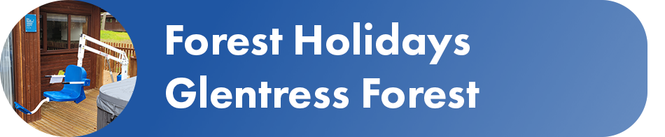 a blue button with white text that says "forest holidays glentress forest"