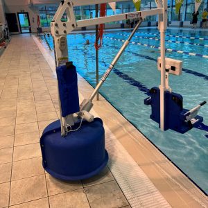 Revolution Pool Lift shown installed at the poolside at blaydon leisure centre.