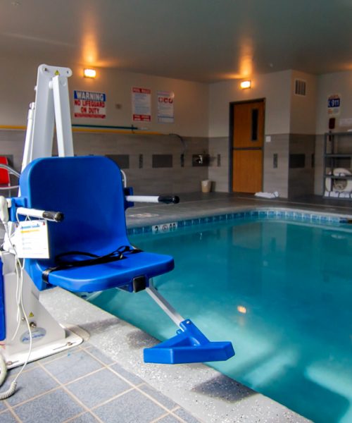 demonstration of the Admiral Pool Lift sitting poolside